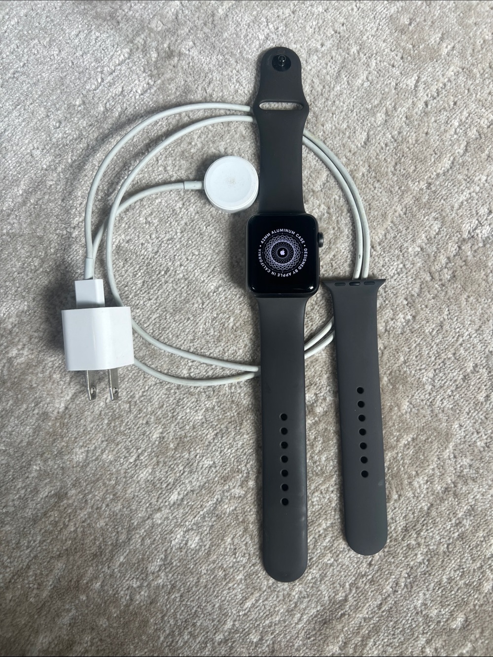 Apple Watch with Charcoal Gray Sport Band and Charger